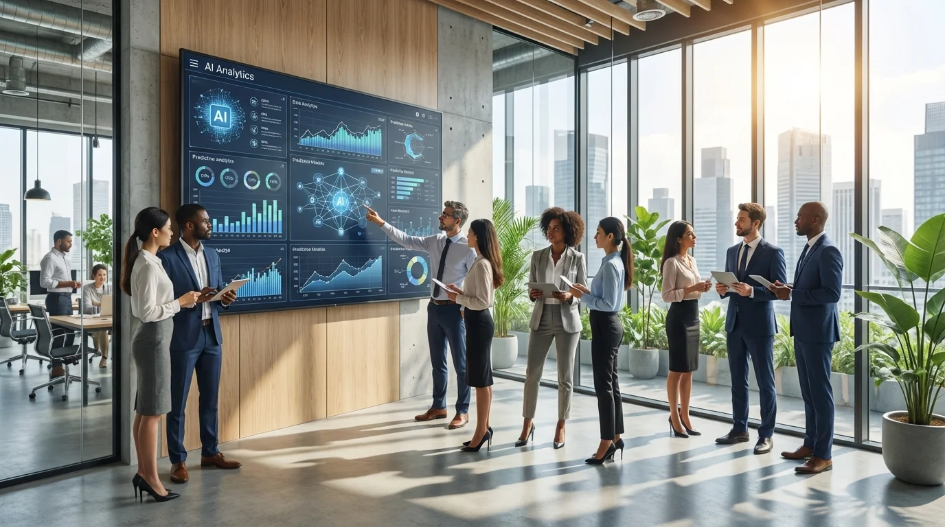 Professional business meeting discussing AI technology solutions